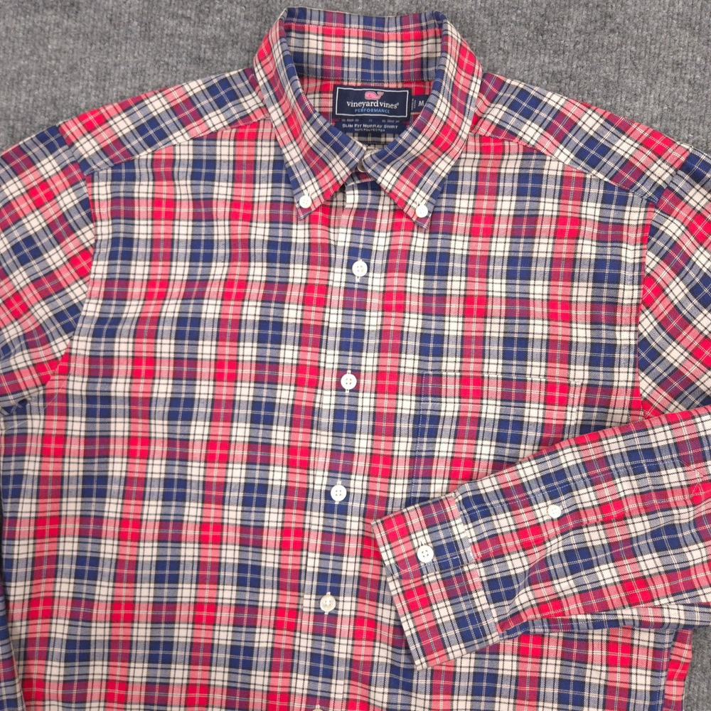 Vineyard Vines Performance Flannel Shirt Mens M Burgundy Plaid Slim Fit Murray